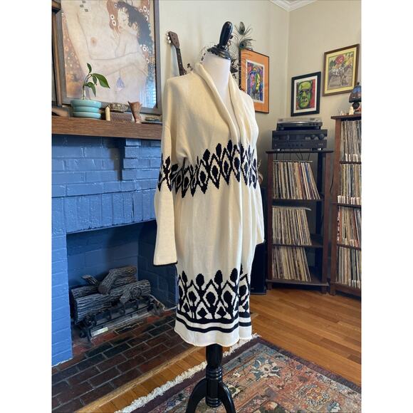 J. Crew S Point Sur Lebowski Longline Open Cardigan Sweater Fair Isle Boho Aztec - Picture 2 of 10